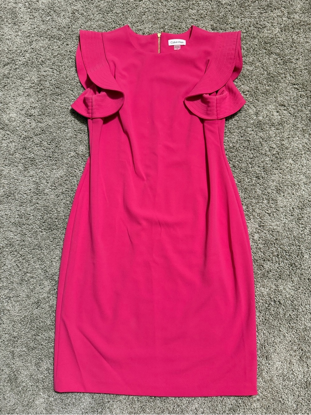 Calvin Klein Hot Pink Ruffle Sleeve Midi Dress